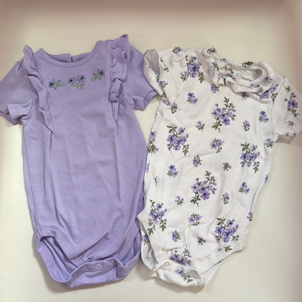 Homegrown by Gymboree Floral Baby One Piece Set - Purple and White